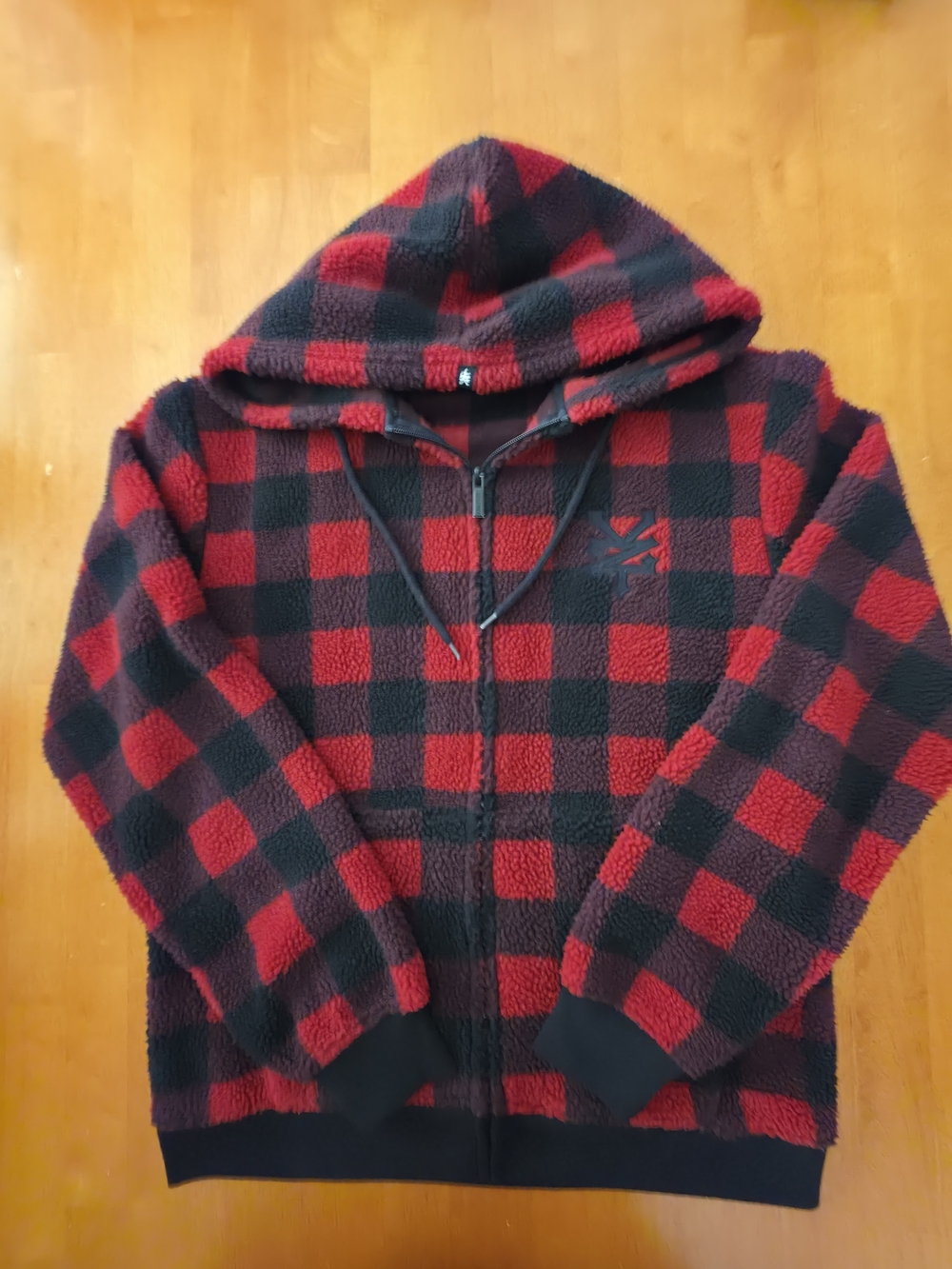 Y2K Zoo York Buffalo Plaid Sherpa-Lined Full-Zip Hoodie Jacket. Size Med